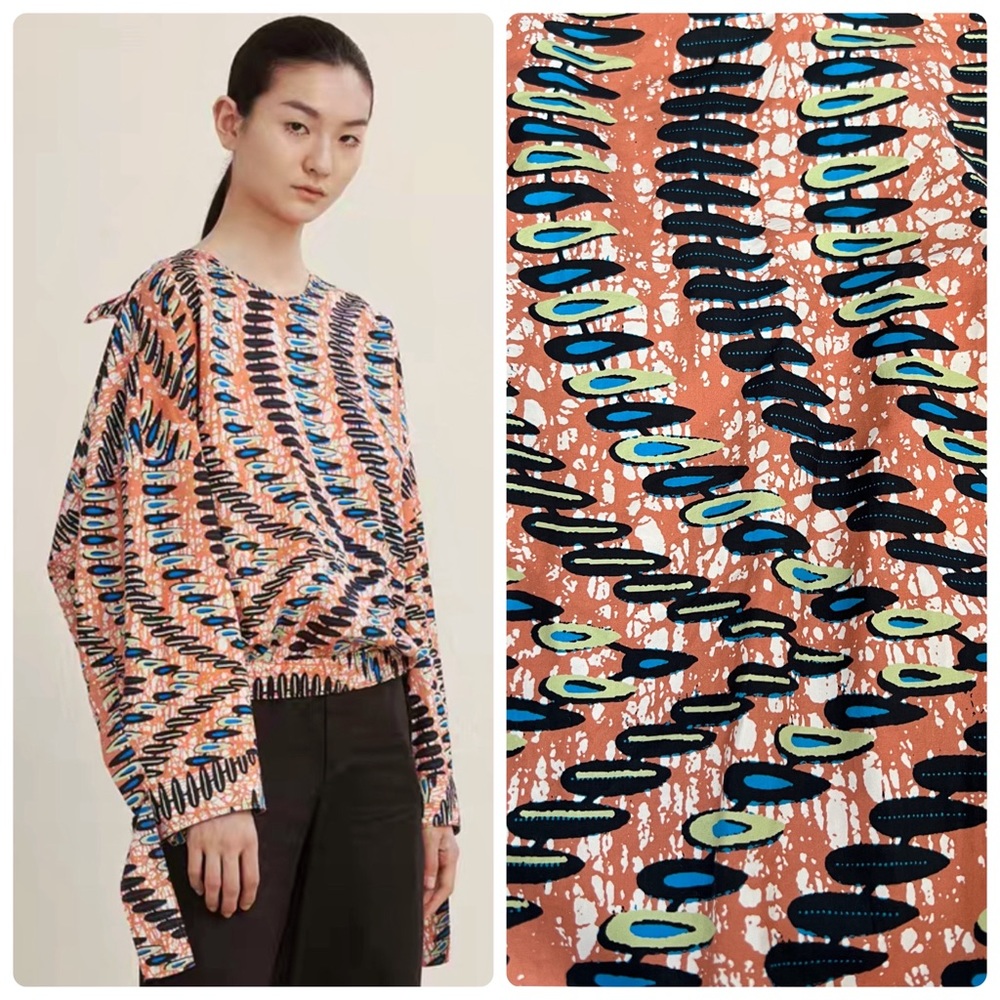 JNBY Open/Tie Back Long Sleeve Printed Blouse Women’s Shirt Size Medium